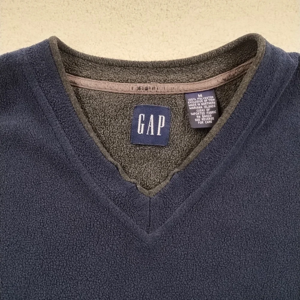Vintage‎ 90s GAP Fleece Pullover V-Neck Sweatshirt  Men's Med Blue Retro Outdoor